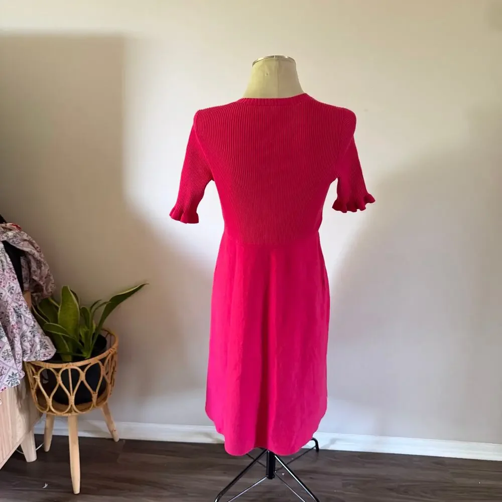 Kate Spade Pink Ruffle Knit A Line Dress Sz L Silk Work Office Career Preppy